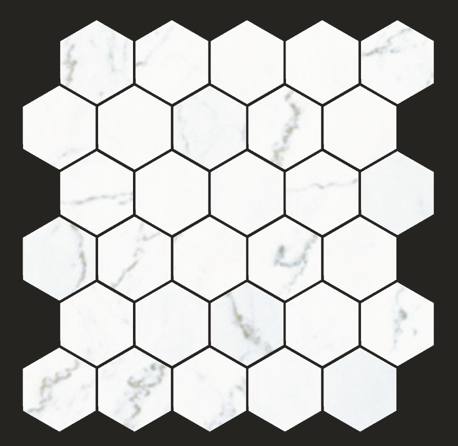 Gazzini 3D Marbles 2" | Avenue White Porcelain Hexagon Mosaic Tile | The Tile Alcove