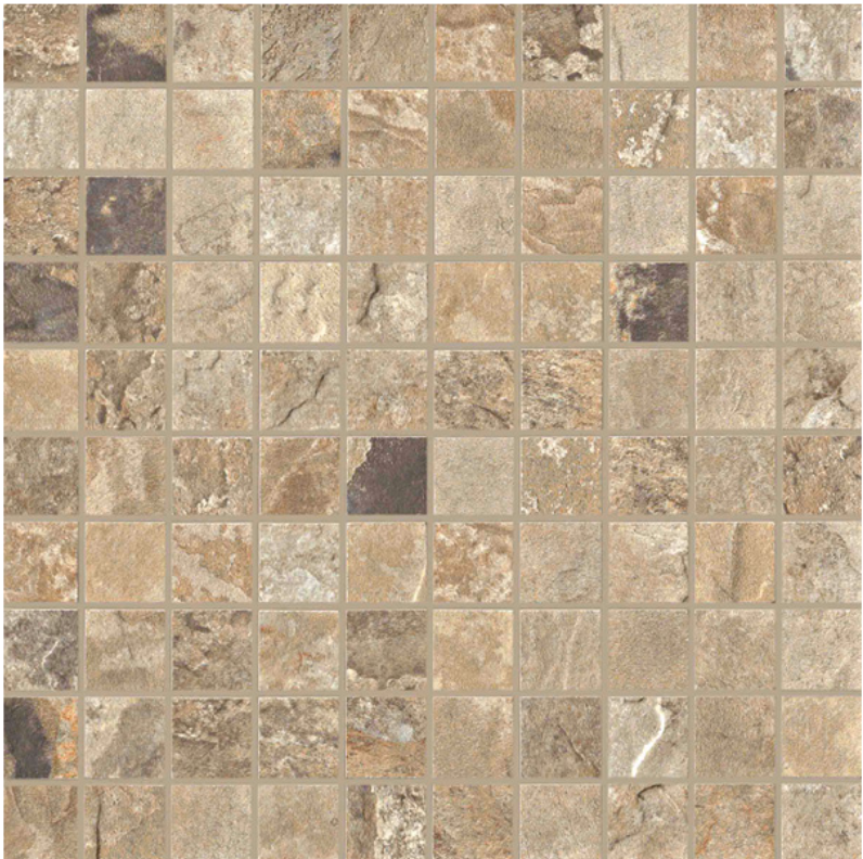 Unicom Starker - 1-1/4"x1-1/4" Natural Slate Autumn Porcelain Mosaic Tile (12"x12" Sheet)