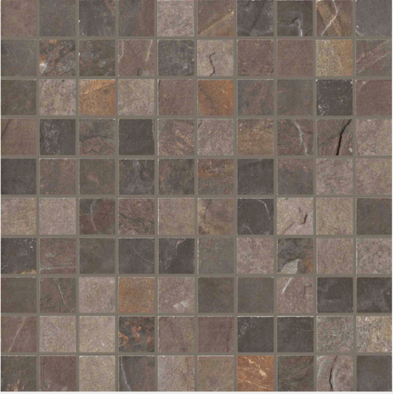 Unicom Starker - 1-1/4"x1-1/4" Natural Slate Multicolor Porcelain Mosaic Tile (12"x12" Sheet)