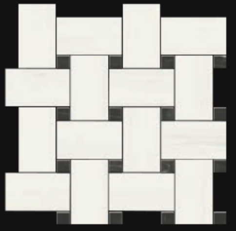 Gazzini - White Dolomite Polished Porcelain Basketweave Mosaic Tile (12"x12" Sheet)