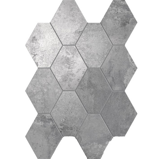 4"x4" Hex Mosaic Unicom Starker Oxid Series | Oxid Silver Porcelain Tile | The Tile Alcove